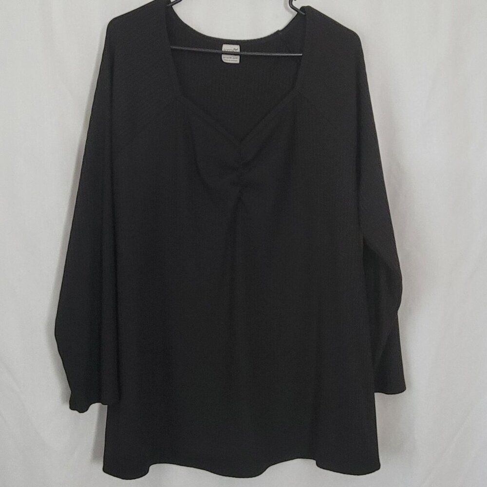 Terra & Sky Tunic Black V-neck ribbed 2X Textured long sleeve stretchy Comfy top